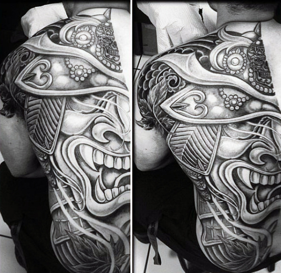 100 japanische Samurai Maske Tattoo Designs für Männer - Schädel Rüstung Tinte  