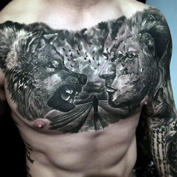 50 realistische Wolf Tattoo Designs für Männer - Canine Ink Ideen  