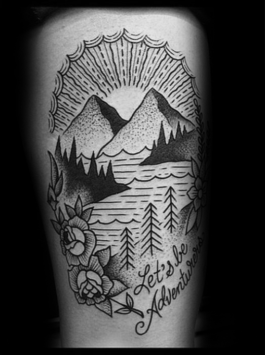 40 traditionelle Berg Tattoo Designs für Männer - Old School Ink Ideen  