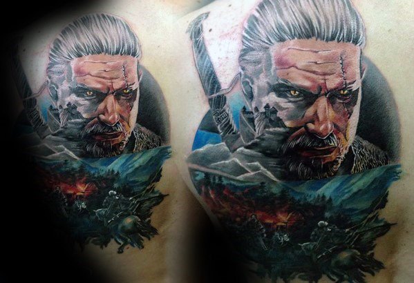 30 Geralt Tattoo-Designs für Männer - Witcher Ink Ideen  