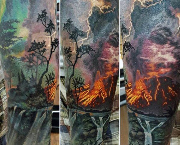 50 Vulkan Tattoo-Designs für Männer - Eruption heiße Lava-Tinte Ideen  
