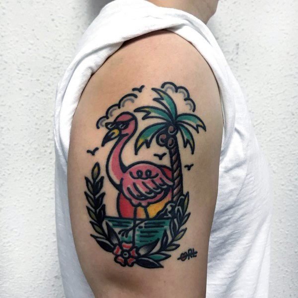 50 Flamingo Tattoos für Männer - Watvogel Design-Ideen  