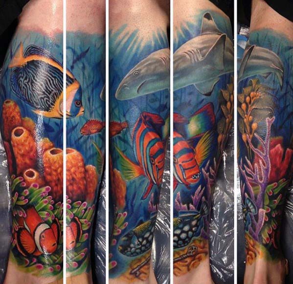 40 Ocean Sleeve Tattoos für Männer - Unterwasser Tinte Design-Ideen  