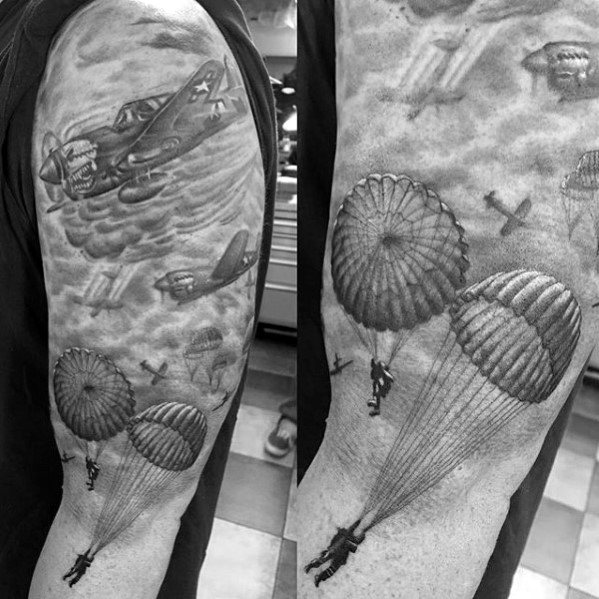 30 Fallschirm Tattoo Designs für Männer - Sky Diving Ink Ideen  