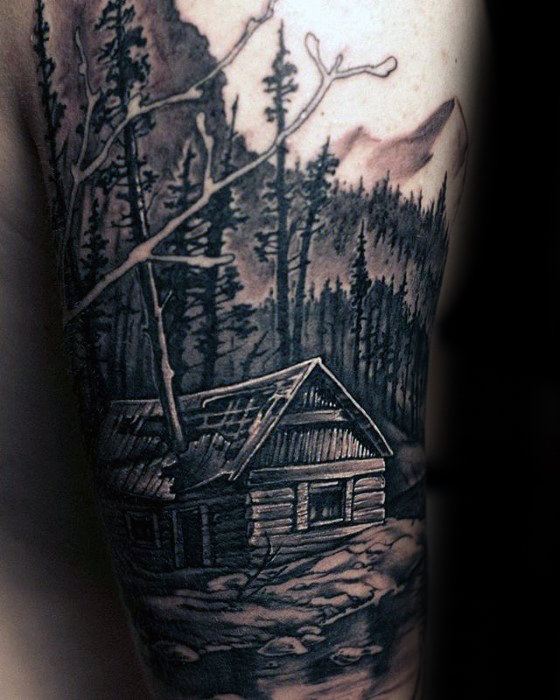 40 Log Cabin Tattoo Designs für Männer - Wohnung Tinte Ideen  