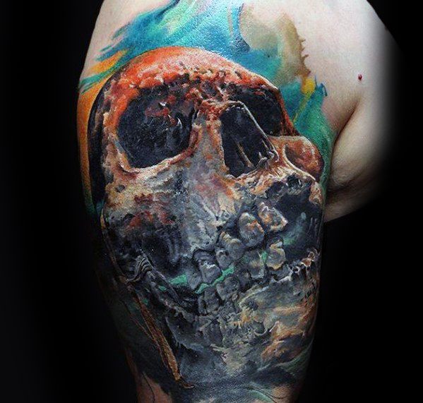 40 Aquarell Skull Tattoo Designs für Männer - bunte Tinte Ideen  