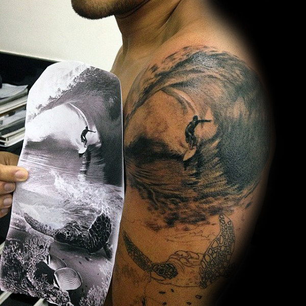 90 Surf Tattoos für Männer - Oceanic Design-Ideen  