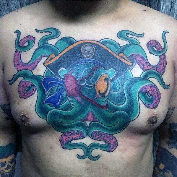 40 Octopus Brust Tattoo Designs für Männer - Oceanic Ink Ideen  