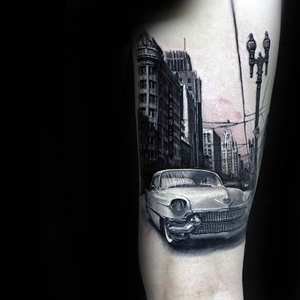 50 Cadillac Tattoos für Männer - Automotive Ink Design-Ideen  