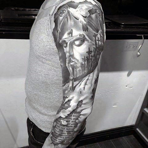 50 Jesus Sleeve Tattoo Designs für Männer - religiöse Tinte Ideen  
