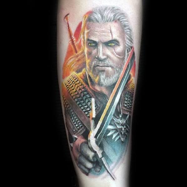 30 Geralt Tattoo-Designs für Männer - Witcher Ink Ideen  