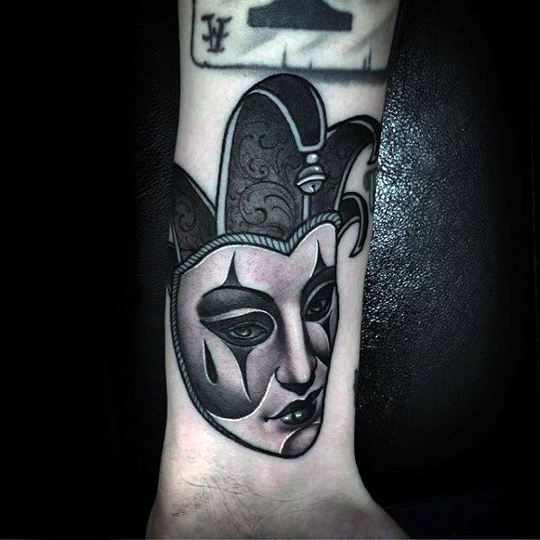 60 Drama Maske Tattoo Designs für Männer - Theater Ink Ideas  