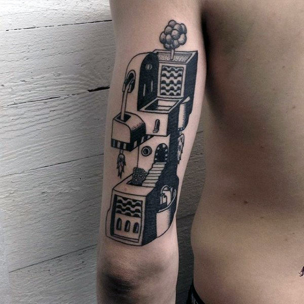 90 Building Tattoos für Männer - Architektur Ink Design-Ideen  