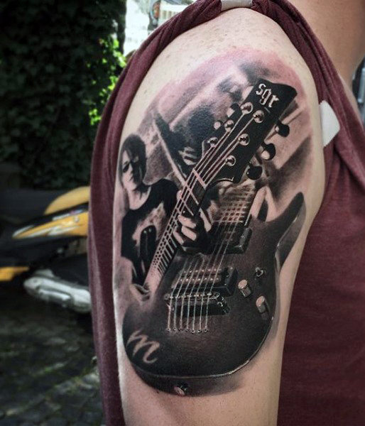65 Gitarren Tattoos für Männer - Manly akustische und elektrische Designs  
