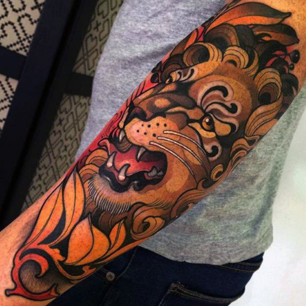 30 Neo traditionellen Löwen Tattoo Designs für Männer - Manly Ink Ideen  