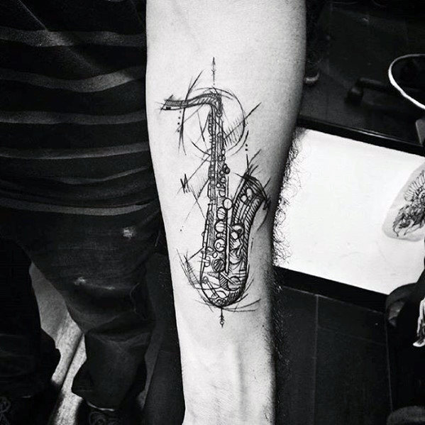 50 Saxophon Tattoo Designs für Männer - Jazz inspirierte Tinte Ideen  