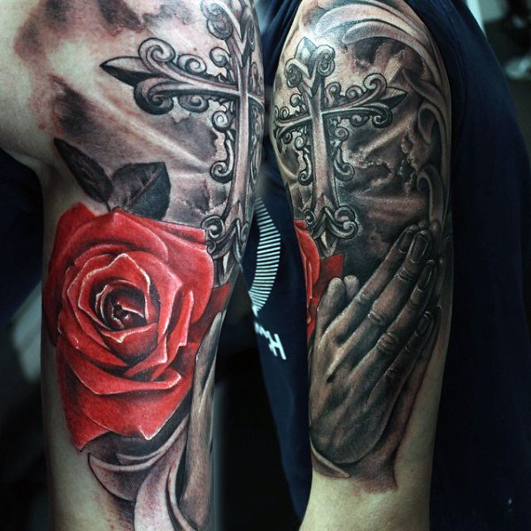 70 Betende Hände Tattoo-Designs für Männer - Stille den Geist  