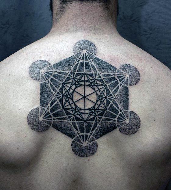 40 geometrische zurück Tattoos für Männer - Dimensional Ink Ideen  