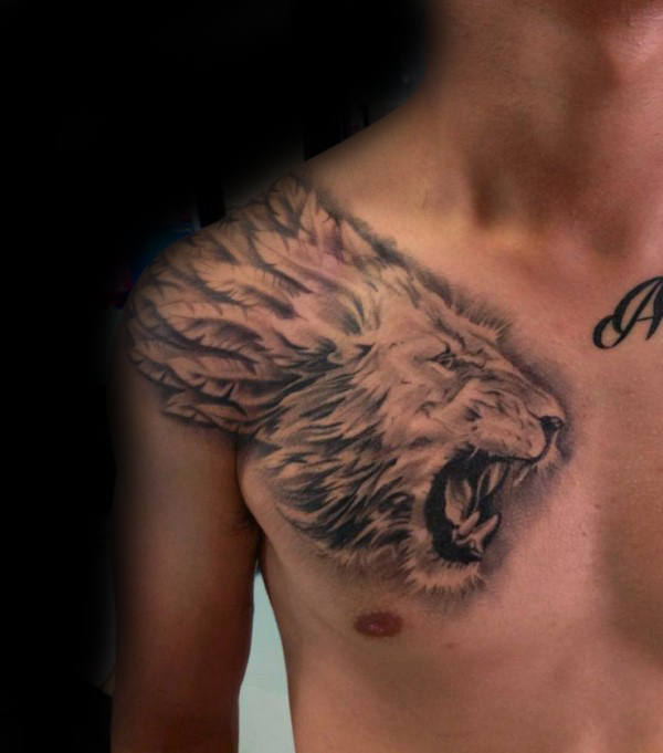 70 Löwen Brust Tattoo-Designs für Männer - heftige Animal Ink Ideen  