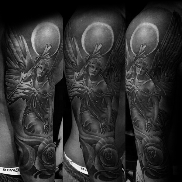 40 Engel Statue Tattoo Designs für Männer - geschnitzte Stein Tinte Ideen  