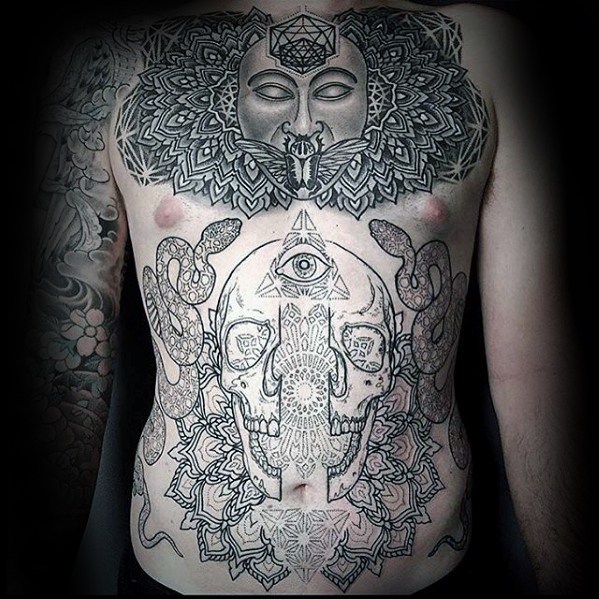 60 geometrische Brust Tattoos für Männer - Oberkörper Design-Ideen  