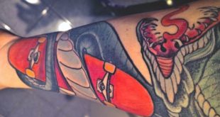 100 Skateboard Tattoos für Männer - Cool Design-Ideen mit zu rollen  