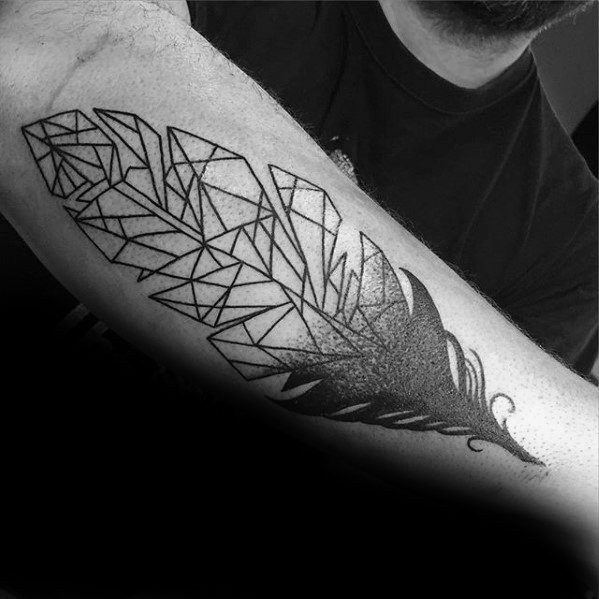 30 geometrische Feder Tattoo Designs für Männer - Shaped Ink Ideen  