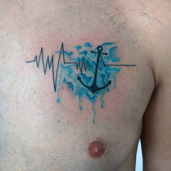 50 Herzschlag Tattoo Designs für Männer - Elektronische Pulse Ink Ideen  