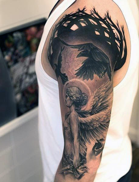 75 bemerkenswerte Engel Tattoos für Männer - Tinte Ideen, die Ihnen Flügel geben  