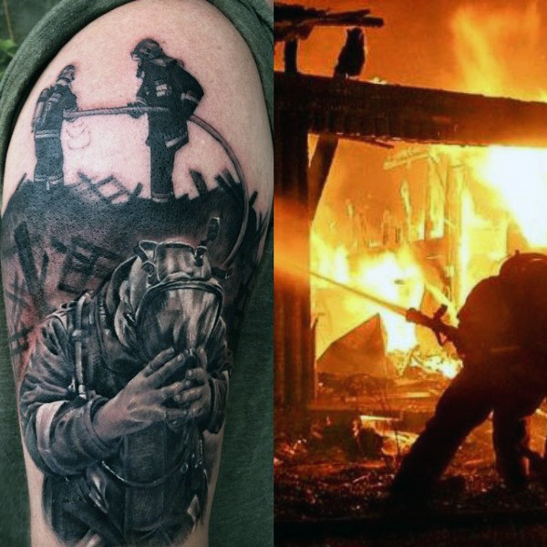 50 Feuerwehrmann Tattoos für Männer - Masculine Fireman Ideen  