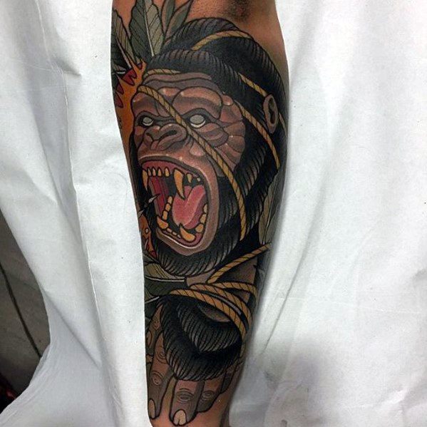 20 Neo traditionelle Gorilla Tattoo Designs für Männer - Ape-Tinte Ideen  