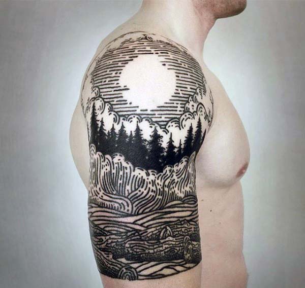 80 Holzschnitt Tattoo Designs für Männer - eingraviert Tinte Ideen  