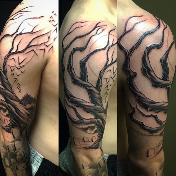 75 Tree Sleeve Tattoo Designs für Männer - Tinte Ideen mit Niederlassungen  