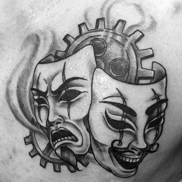 60 Drama Maske Tattoo Designs für Männer - Theater Ink Ideas  