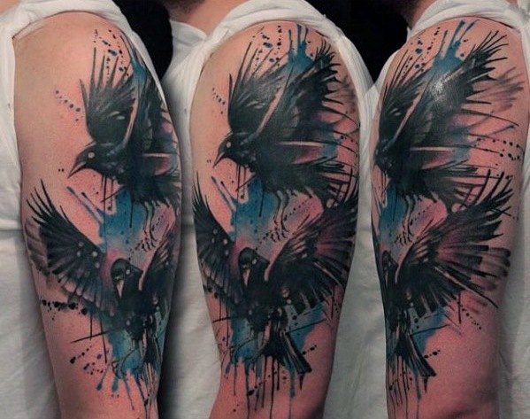 60 Odins Ravens Tattoo Designs für Männer - Huginn und Muninn Ideen  