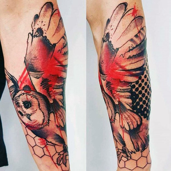 40 Eule Unterarm Tattoo-Designs für Männer - Federfarbe Ideen  