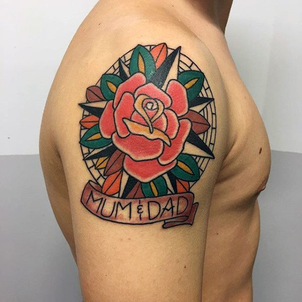 50 traditionelle Rose Tattoo Designs für Männer - Blumen-Tinte-Ideen  