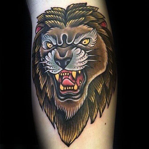30 traditionelle Löwen Tattoo Designs für Männer - Retro große Katzen-Ideen  