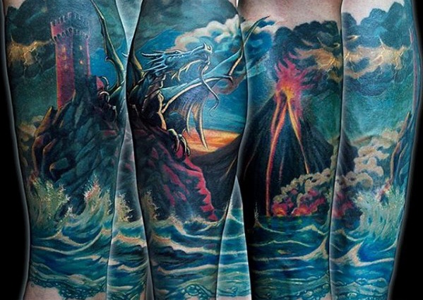 50 Vulkan Tattoo-Designs für Männer - Eruption heiße Lava-Tinte Ideen  