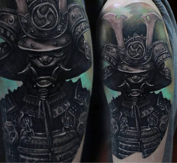 100 japanische Samurai Maske Tattoo Designs für Männer - Schädel Rüstung Tinte  