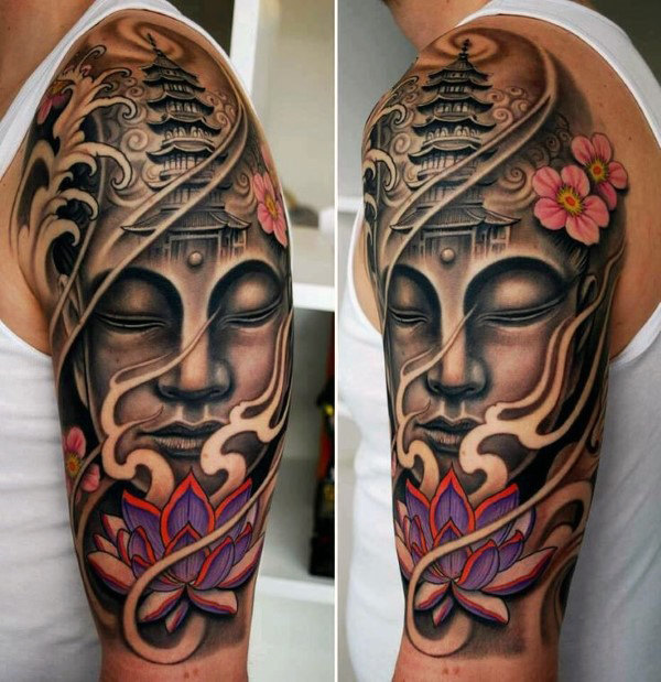 100 buddhistische Tattoos für Männer - Buddhismus Design-Ideen  