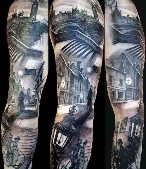 90 Building Tattoos für Männer - Architektur Ink Design-Ideen  