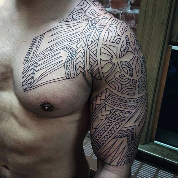 75 Tribal Arm Tattoos für Männer - Interwoven Line Design-Ideen  