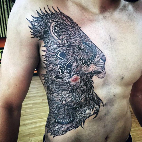 70 Löwen Brust Tattoo-Designs für Männer - heftige Animal Ink Ideen  
