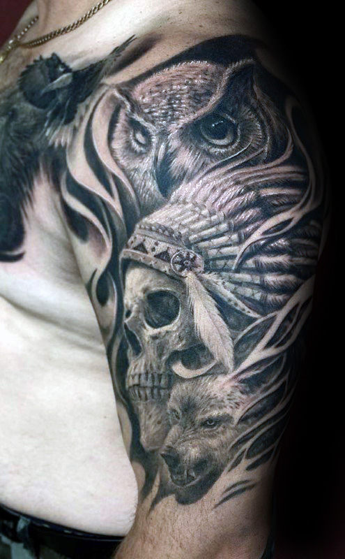 80 Indian Skull Tattoo Designs für Männer - Cool Ink Ideas  