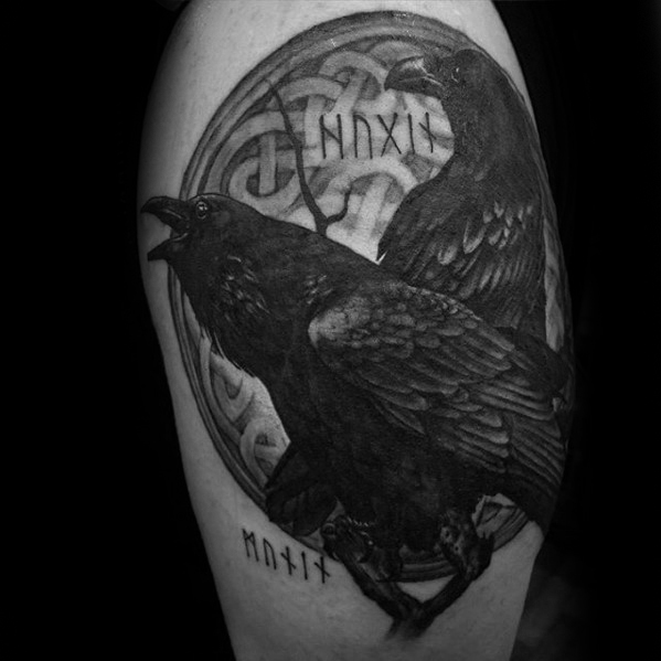 60 Odins Ravens Tattoo Designs für Männer - Huginn und Muninn Ideen  