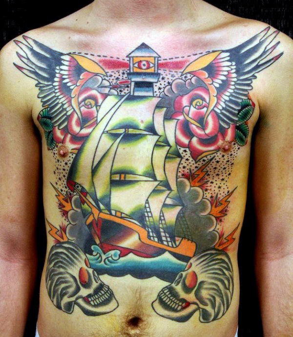 60 traditionelle Schiff Tattoo Designs für Männer - nautische Tinte Ideen  