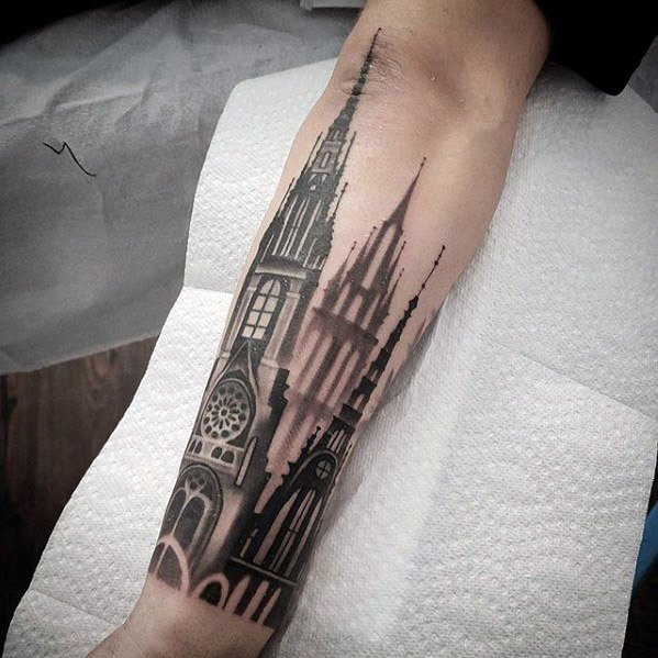 50 Cathedral Tattoo Designs für Männer - Kirche Tinte Ideen  