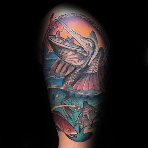 50 Pelikan Tattoos für Männer - Wasservogel Design-Ideen  