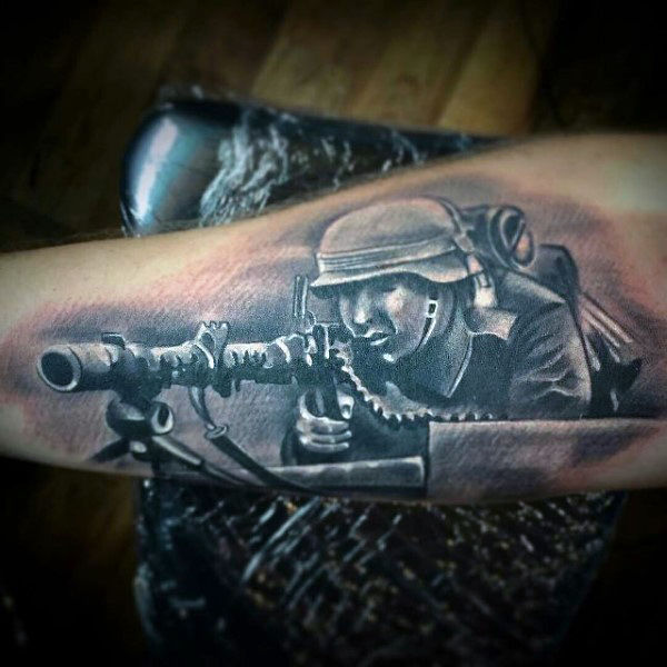 50 Gun Tattoos für Männer - Explosive Bullet Design-Ideen  